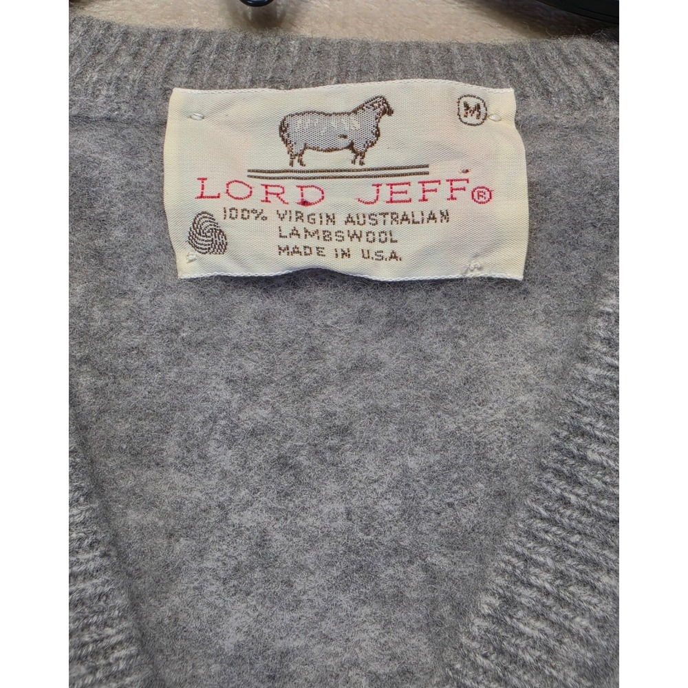 Lord Jeff Vintage Gray‎ 100% Lambswool V-Neck Sweater Vest Made in USA Medium - Picture 3 of 6